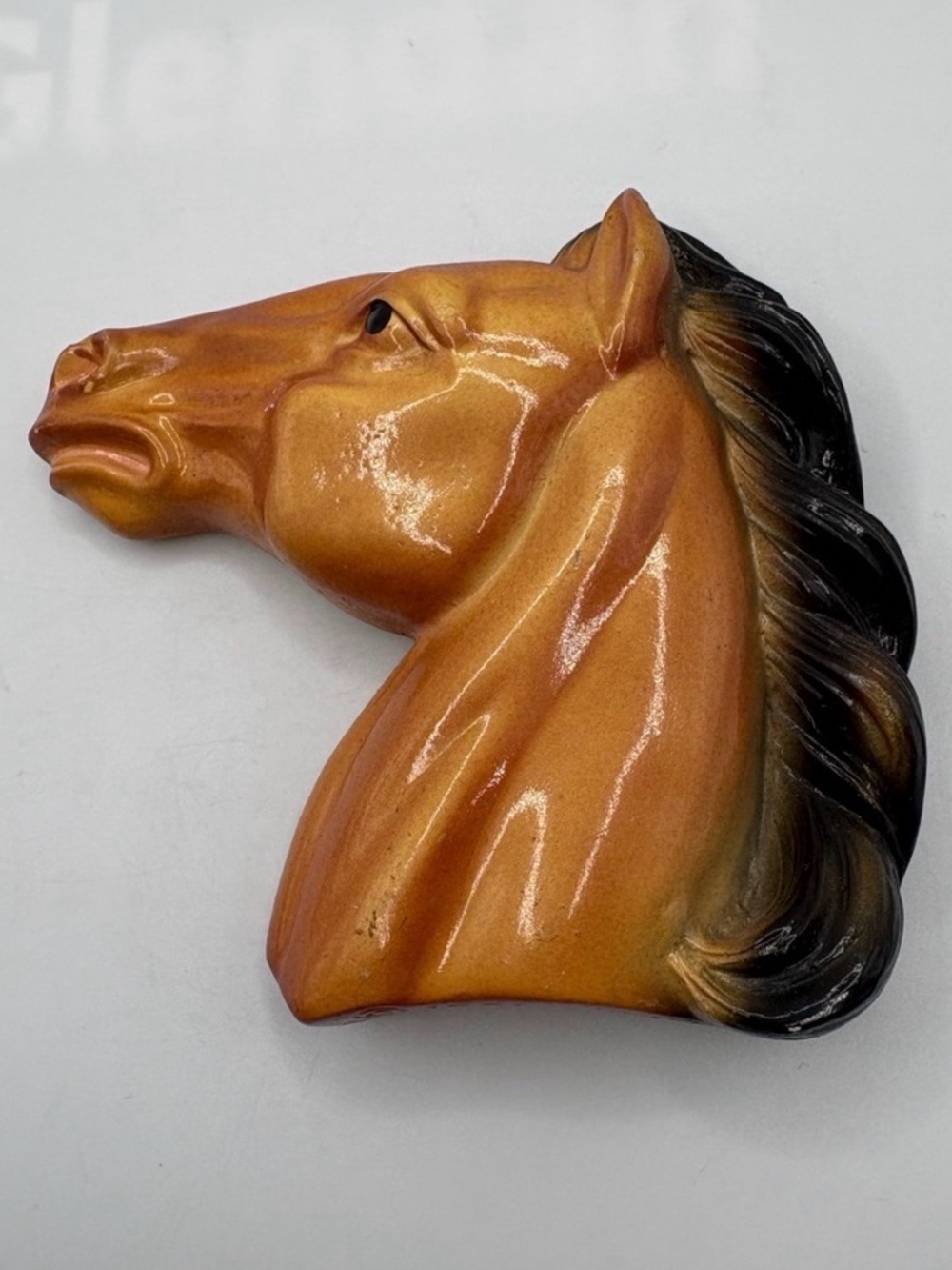 VTG Chalkware Horse Head Plaque Brown Black Miller Studios Equestrian Decor 4X4”